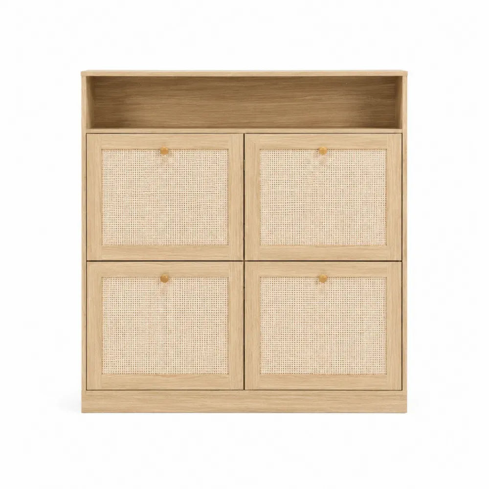 Mueble de almacenamiento de salón MDF roble natural 80x30x80 cm con 4 cajones y estante superior