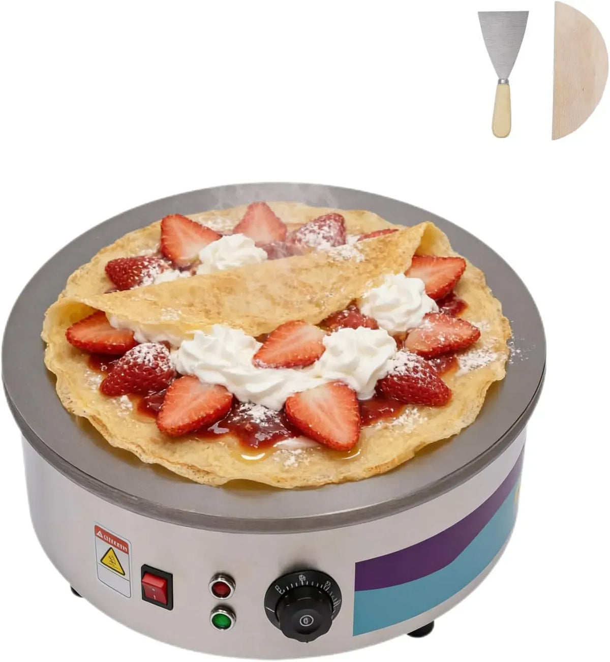 Ustensile de cuisson, 45cm, 50 à 300 °C, fonte, professionnel, Livrée avec 2 Spatules, Contrôle de Température 50-300°C