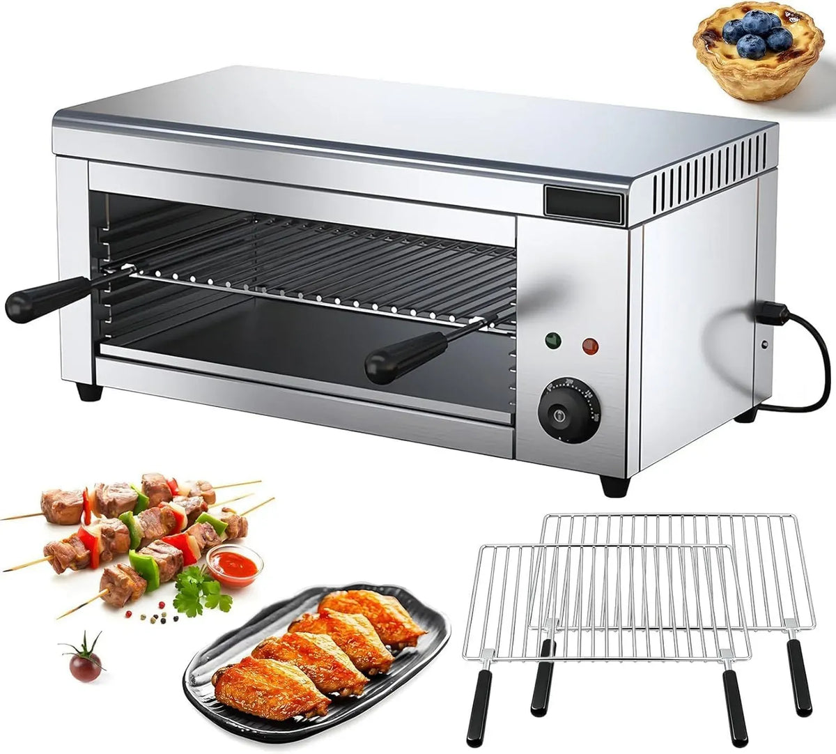 Four électrique, 15 L, 2000 W, 50 à 300 °C, gril, professionnel, 2 zones de température, Appareil à Fondre Le Fromage, Grill électrique de comptoir