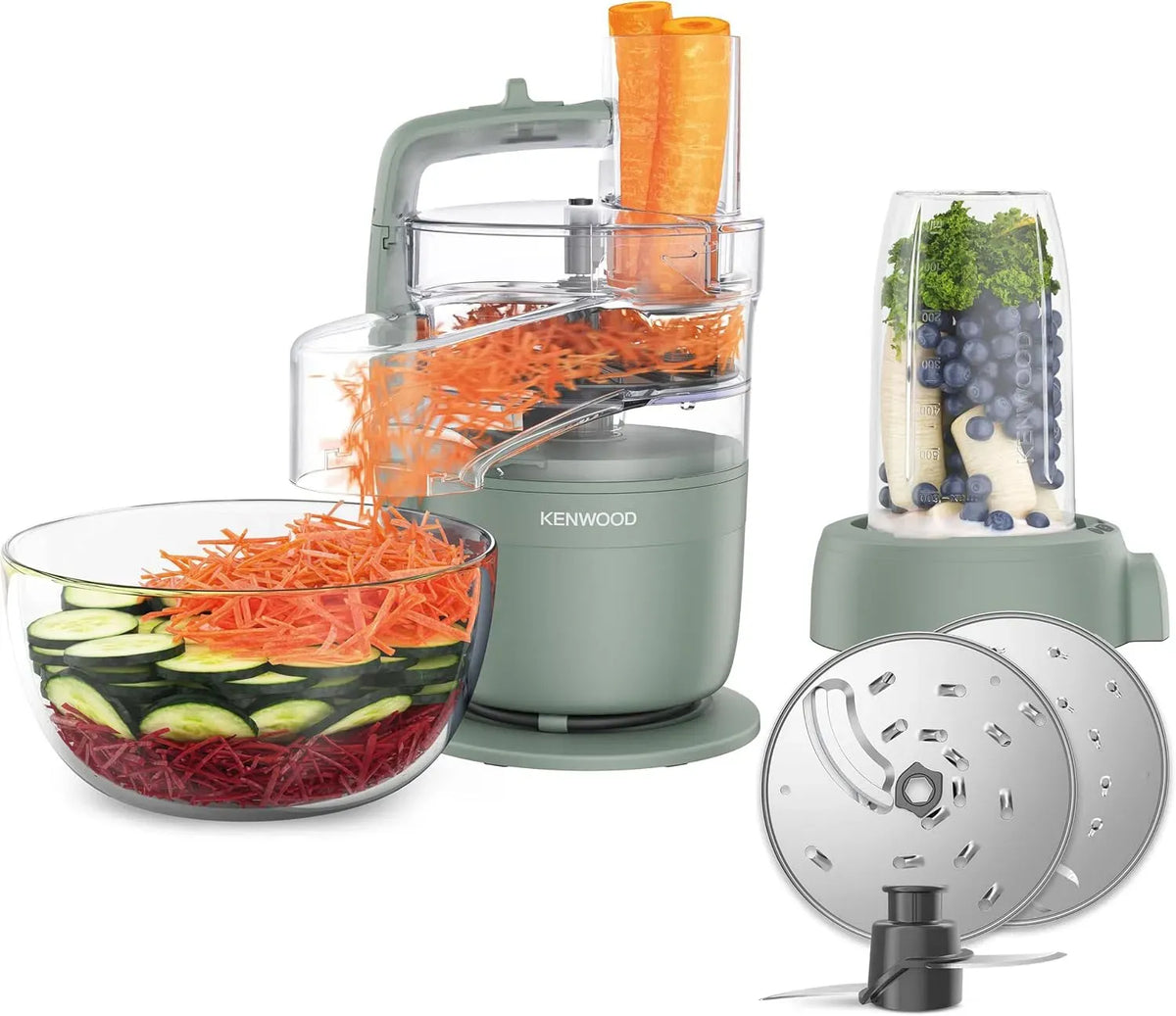 Kenwood FDP23.380GR fonction Pulse, MultiPro Compact Processeur alimentaire avec Express Serve, récipient de 600 ml, lame en acier inoxydable, disques