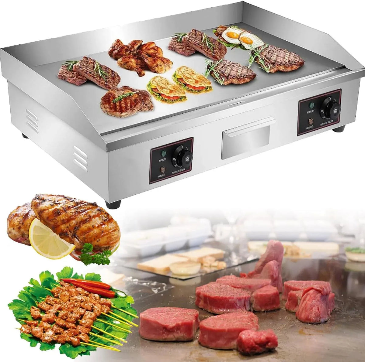 Plaque de cuisson, professionnel, revêtement antiadhésif, acier inoxydable, 820