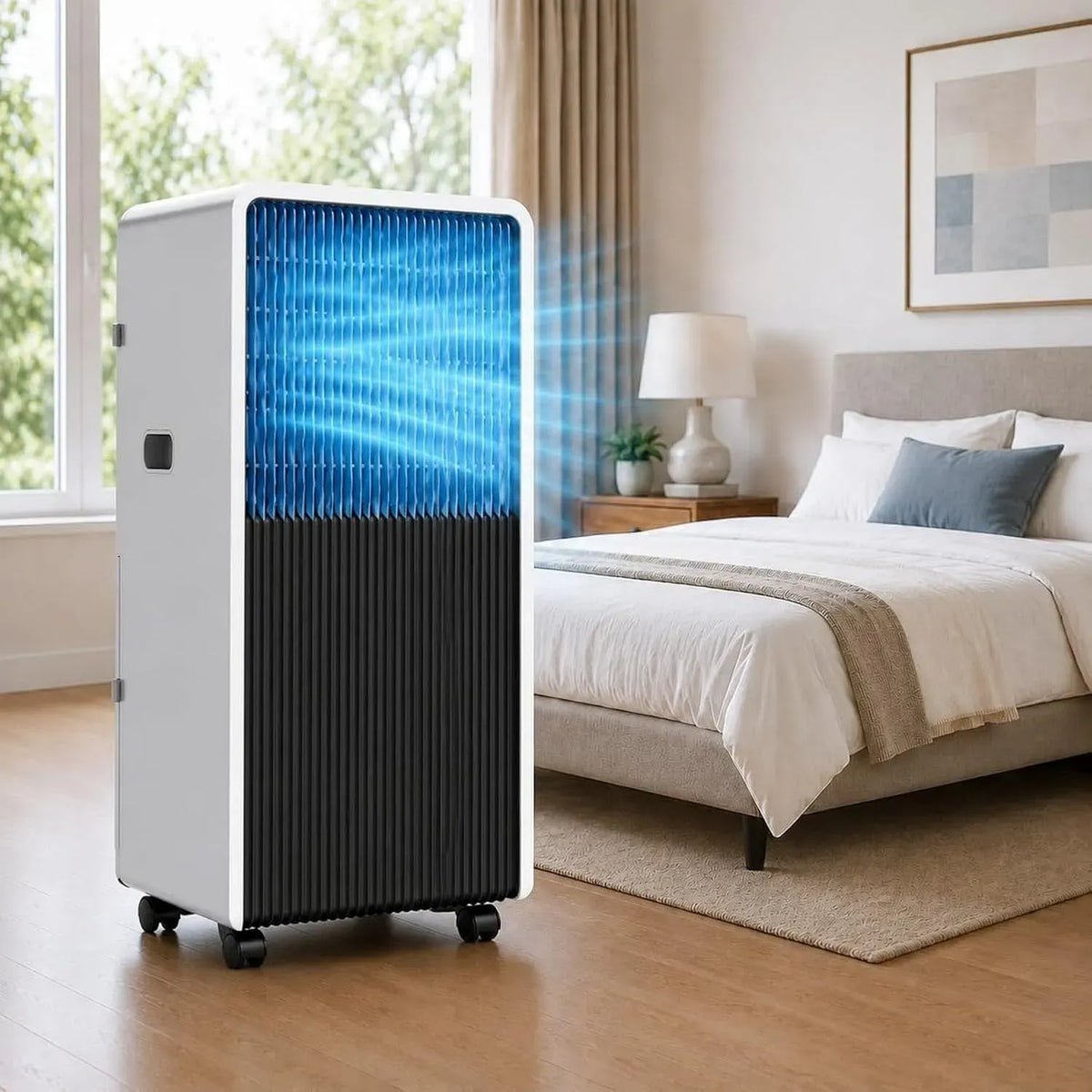 Climatiseur, 3200 W, LONGCAO BTU 3200W, roulettes de déplacement, silencieux, Flux d'air 120° pour Pièces Jusqu'à 35m², Compact et Silencieux