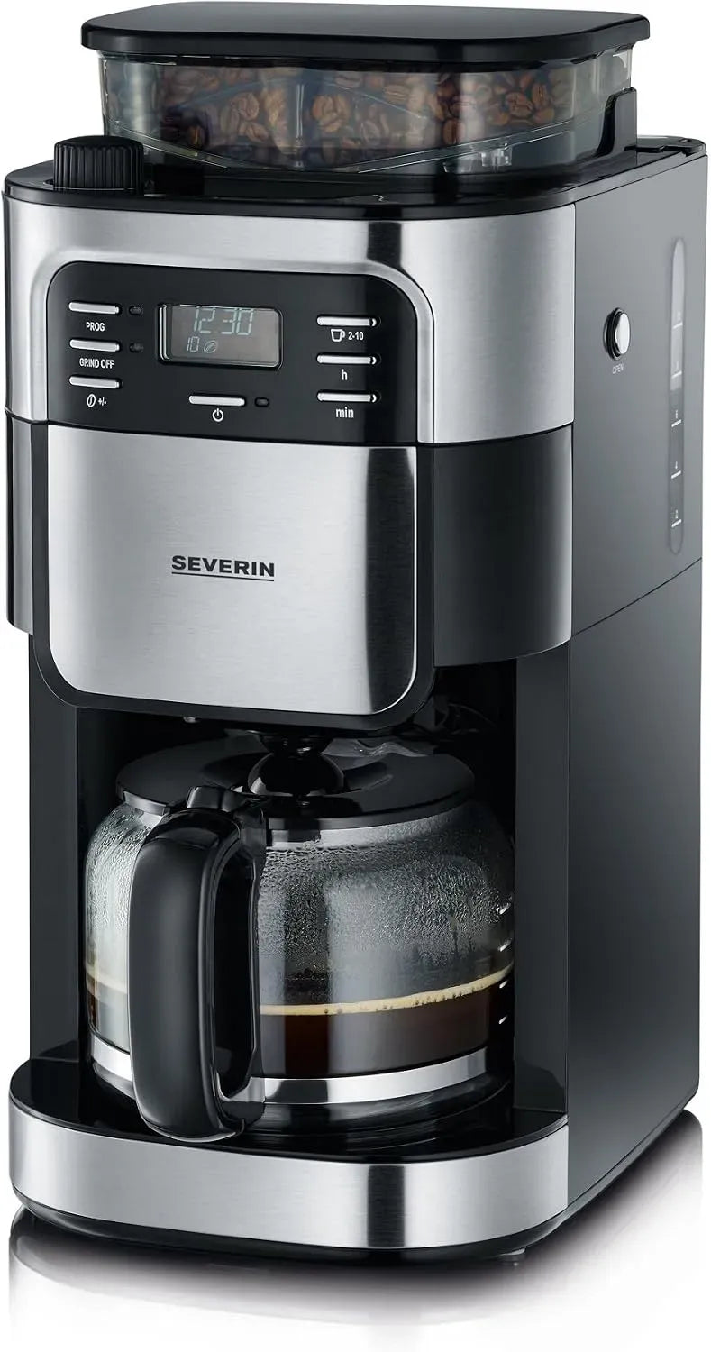 Severin KA 4810 Cafetière électrique, 000 W, minuteur, acier inoxydable, noir, Machine à café programmable avec minuteur, Noir/Inox