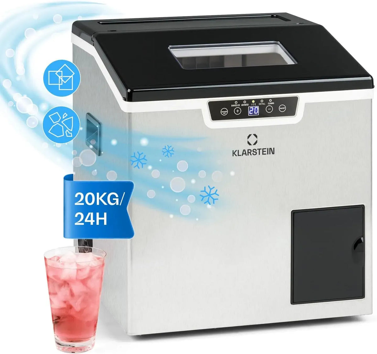 Klarstein Machine à glaçons, 3 L, Capacité de 3L