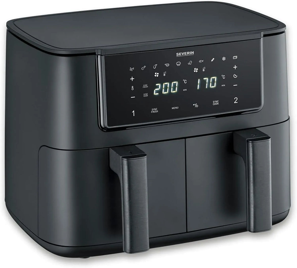 Severin FR 2463 Friteuse à air chaud, 4 L, 10 programmes, tactile, noir, iteuse sans huile avec 2 paniers de 4 L sans PFAS
