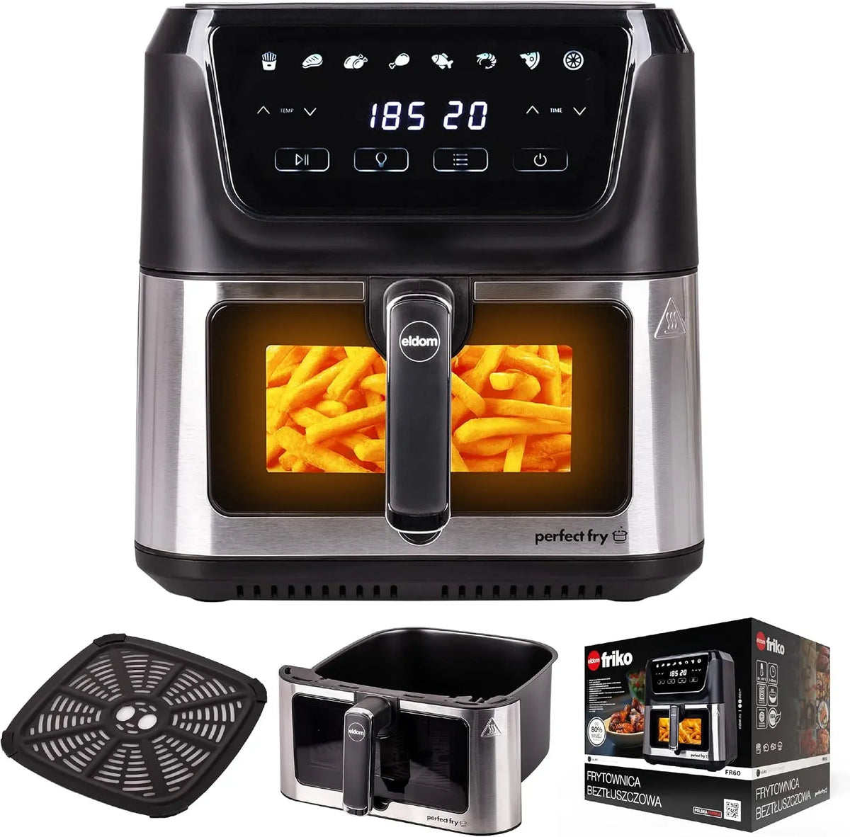Friteuse à air chaud FR60, 8 L, 1700 W, 8 programmes, 80 à 200 °C, minuteur, écran LED numérique, taille XL