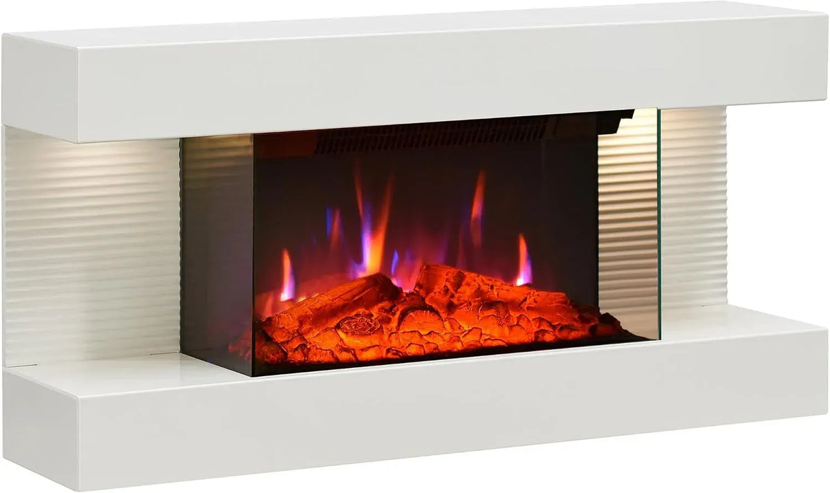 Radiateur électrique, 1800 W, BALDERIA, minuteur, thermostat, effet 3D, blanc, Cheminée murale électrique Ida avec effet flamme 3D