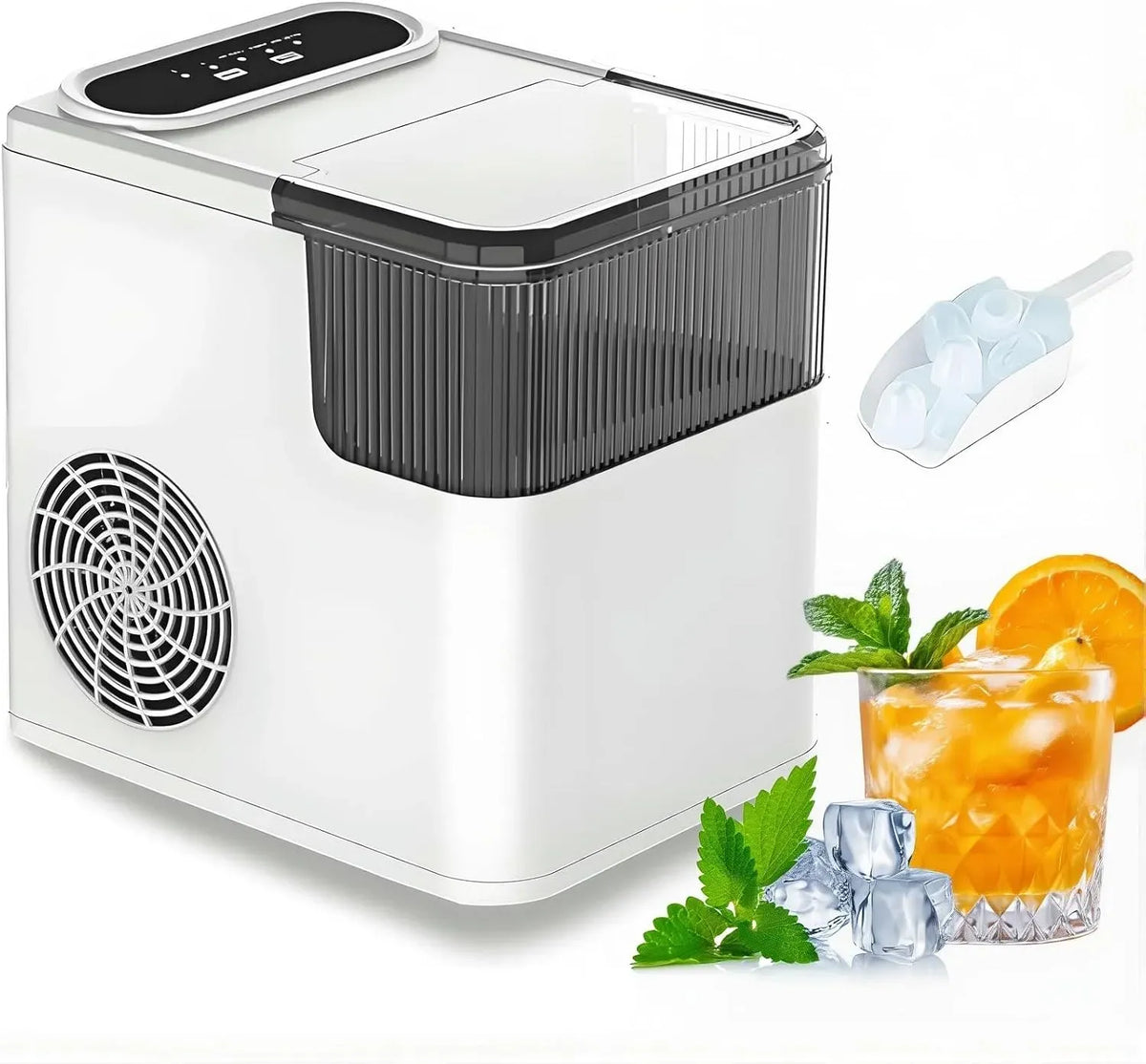 Machine à glaçons kg/24, 1,4 L, portable, blanc, idéale pour Le Bar et la Cuisine à Domicile, capacité de 12 h, 9 glaçons en 6 Minutes
