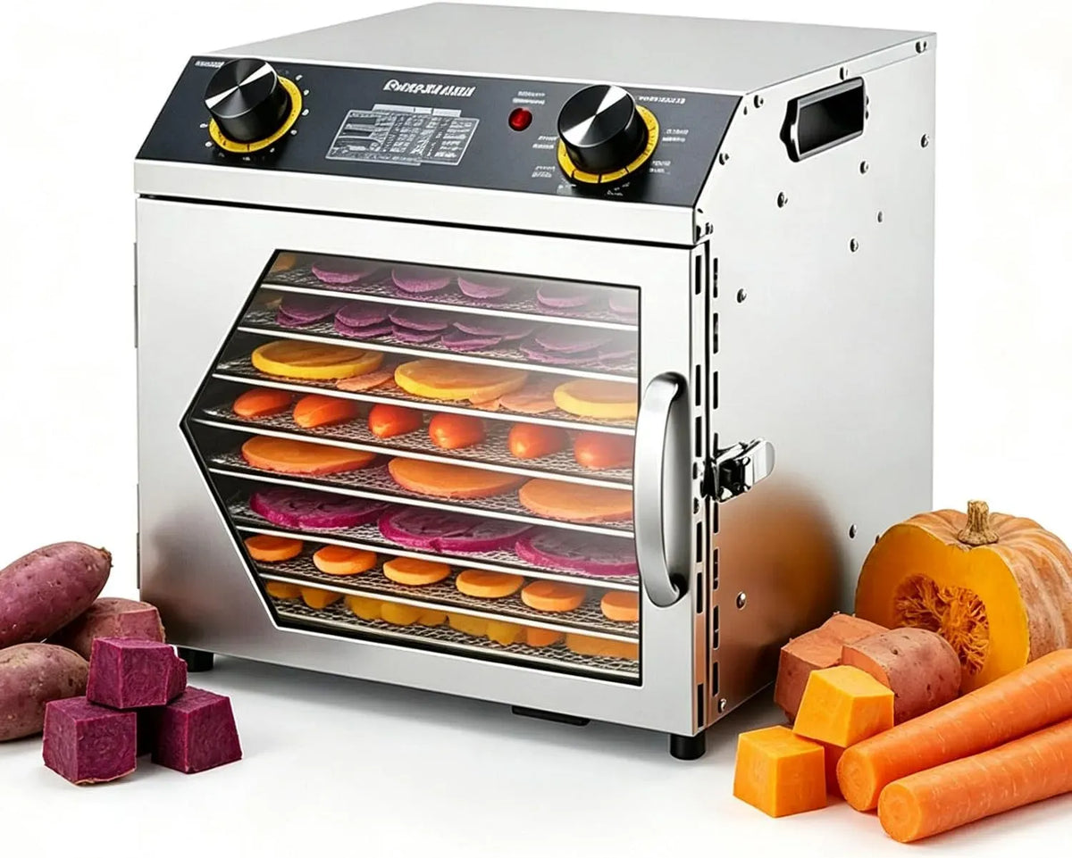 8Layers-110v Déshydrateur Alimentaire, contrôle précis de la température, 6 Grands Plateaux en Acier Inoxydable, fenêtre Transparente pour la Viande
