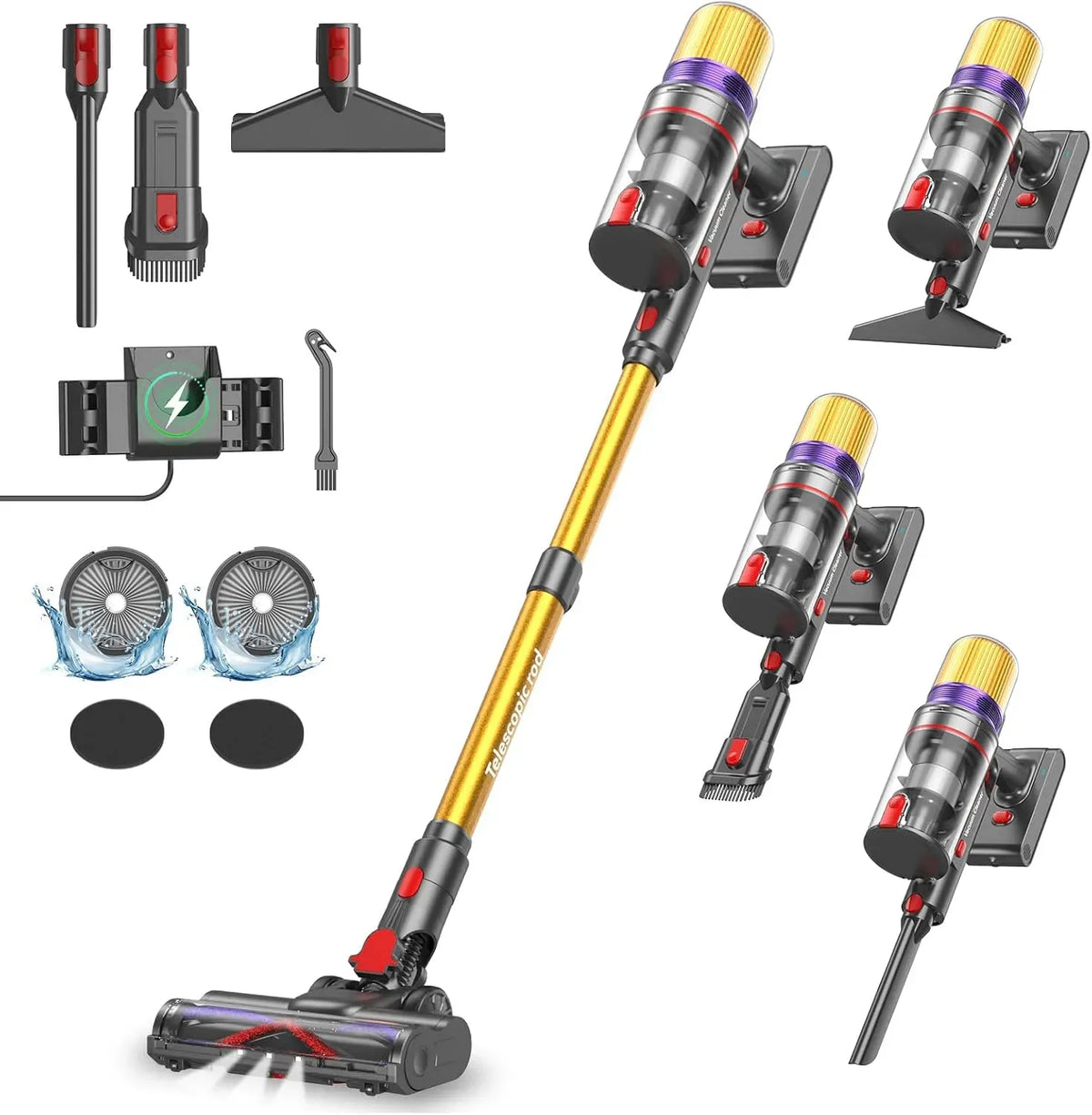 Aspirateur V16 55Kpa/600W/80Mins, 600 W, tactile, Écrans Tactiles LED
