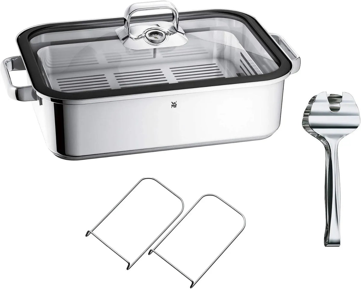 WMF Plaque de cuisson, 41 x 27 x 10 cm, 6,5 L, vapeur, Vitalis Aroma Cuiseur vapeur, cocotte en acier, plat à gratin 6,5 l