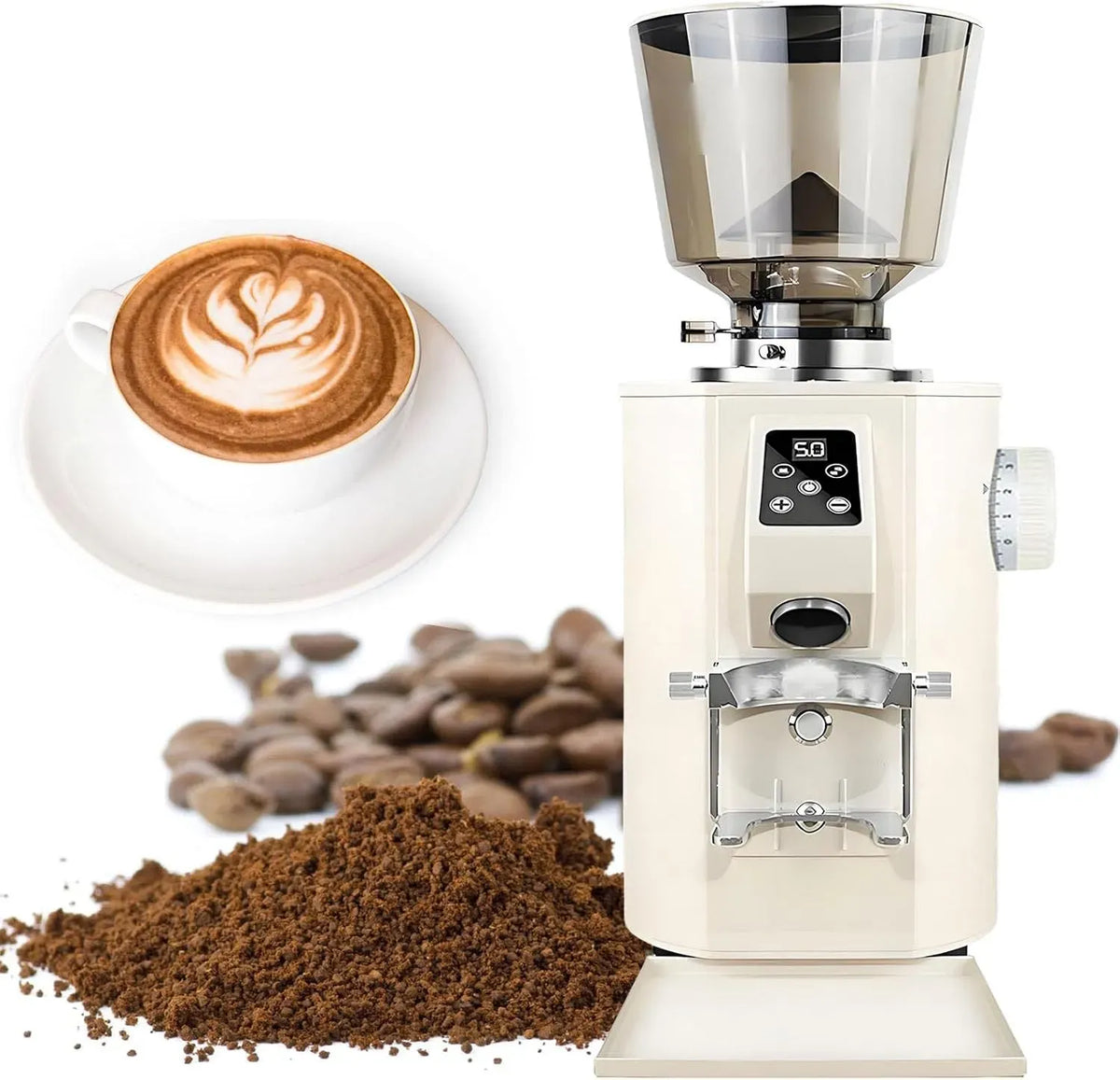 Machine à Caf, Moulin, broyeur à grains de café, machine à café électrique, 450 g, 64 mm, professionnel, pour Cafés Et Cafés Beige