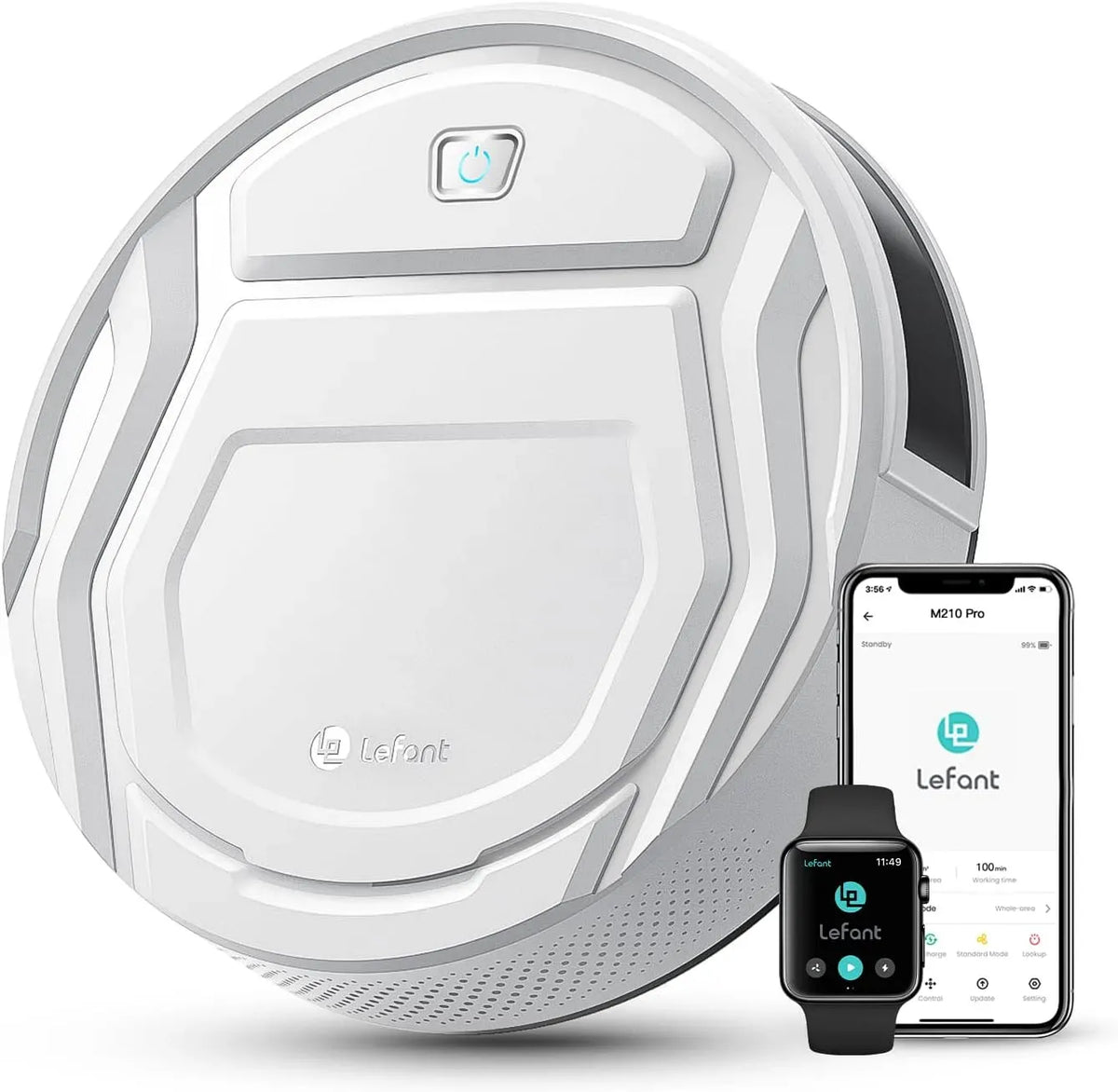 Lefant M210 Robot aspirateur, Wi-Fi, silencieux, blanc, Connecté avec WiFi/Alexa/App, 3 Modes d'aspirations