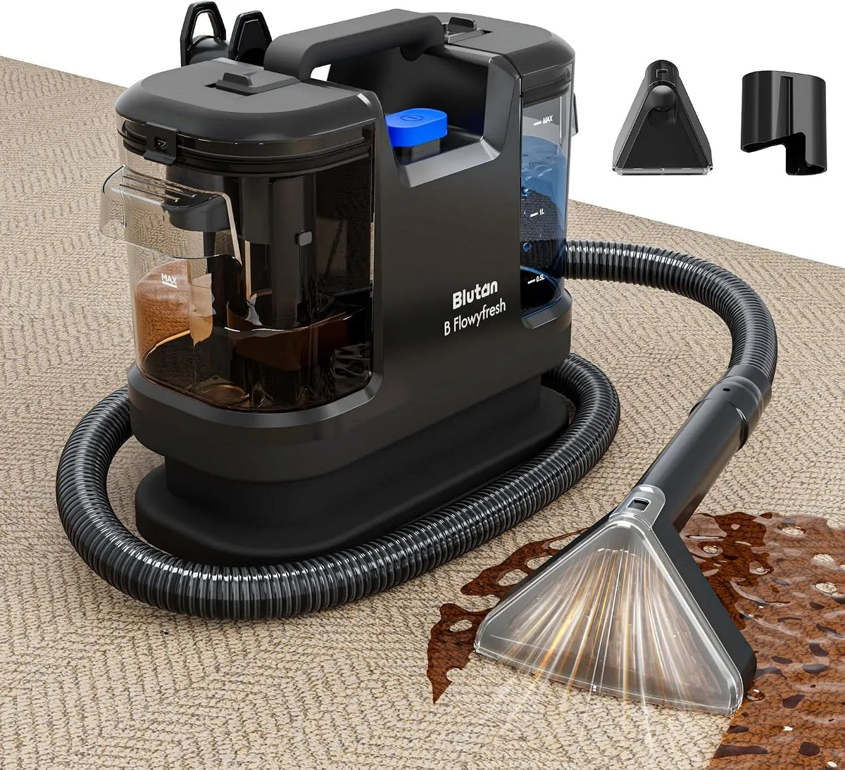 Aspirateur, 1,8 L, grand réservoir, B Flowyfresh Shampouineuse –Nettoyeur canapé Tissu, 13 kPa, 1,8 L réservoir d'Eau