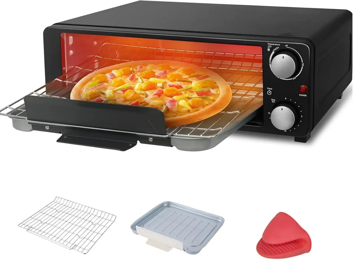 Four électrique à pizza, 1200 W, portable, minuteur, acier inoxydable, Pizza de Table, réglable de 0