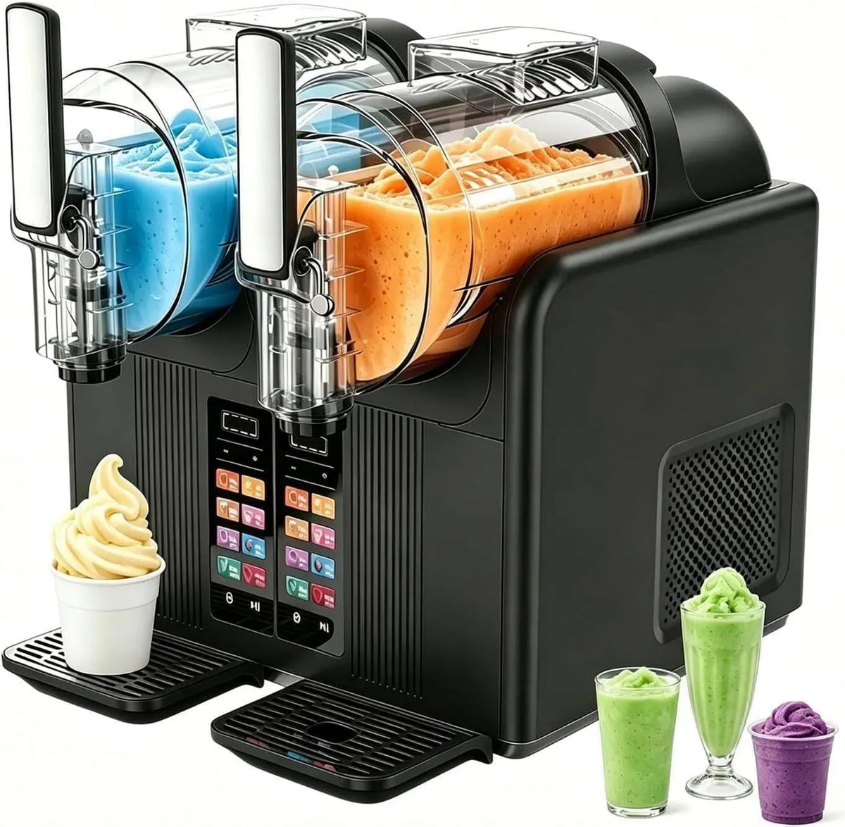 Machine à Granités, Cream Maker, 2 L, 7 programmes, congélation rapide, noir, bois, pour Boissons Glacées