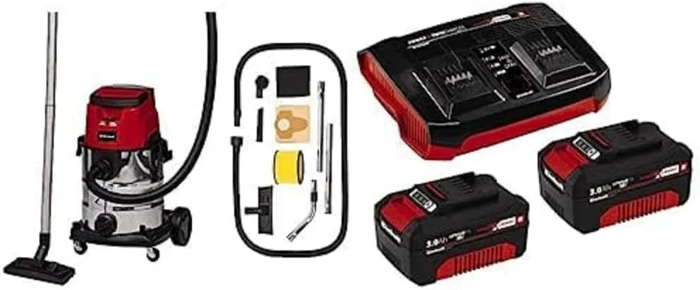 Einhell VC 36 Aspirateur, 25 L, 36 V, Boost, acier inoxydable, puissance d'aspiration 150 mbar, cuve inox 25L, Twincharger et 2 Batteries 3,0Ah