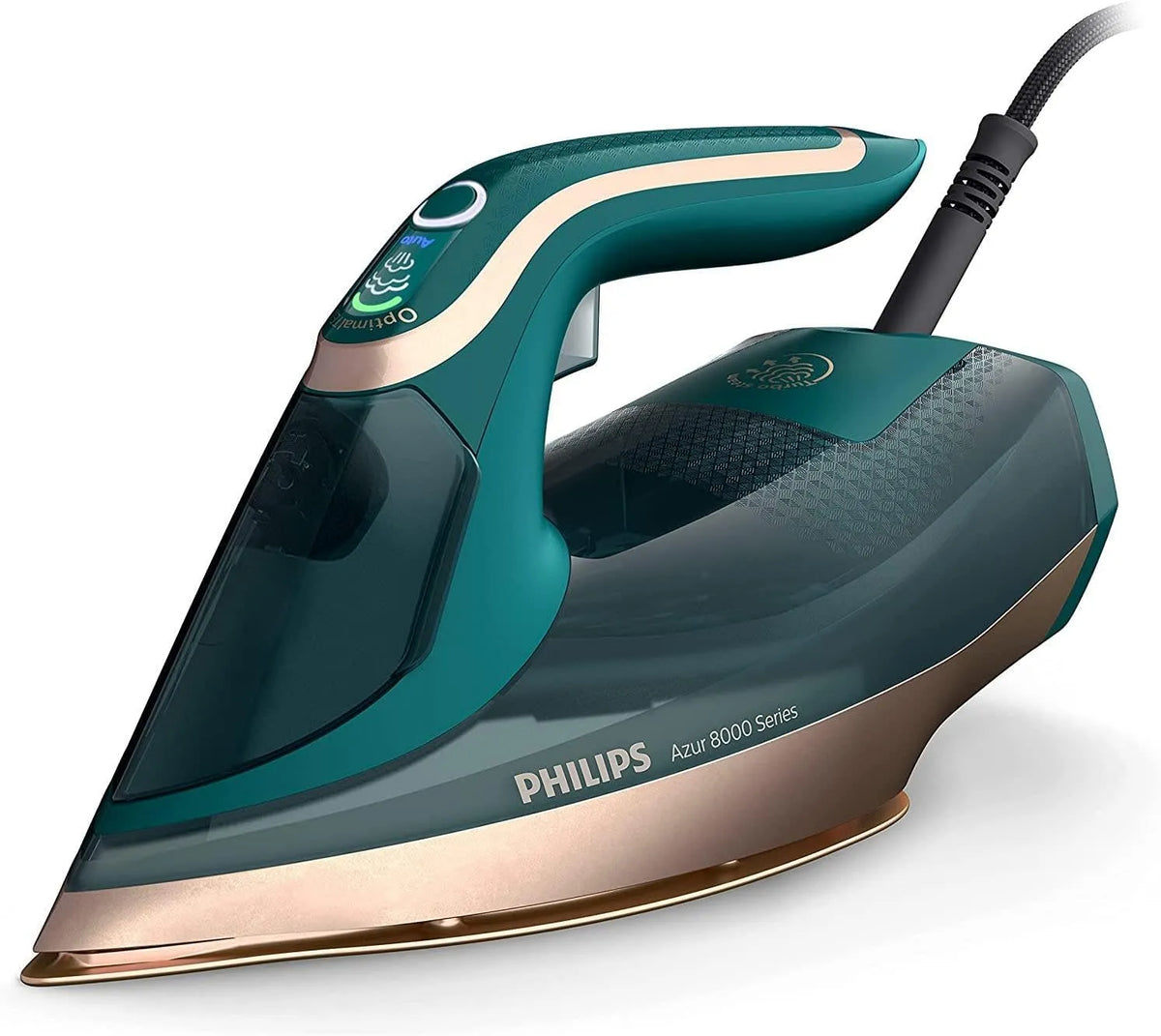 Philips DST8030/70 OptimalTEMP sans brûlure, Vert, pour arrêt auto, fer à repasser 8000, fer à vapeur 3000W, réservoir 305 ml, semelle SteamGlide