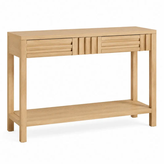 Aparador consola de madera natural con 2 cajones y estante inferior 120 x 35 x 80 cm
