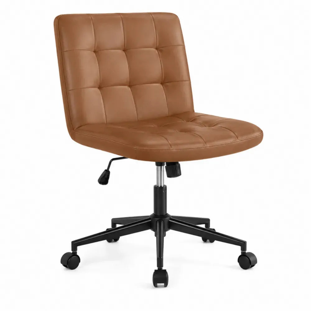Silla de oficina giratoria con altura regulable tapizado PU marrón base de acero negro 58 cm x 58 cm x 80-92 cm