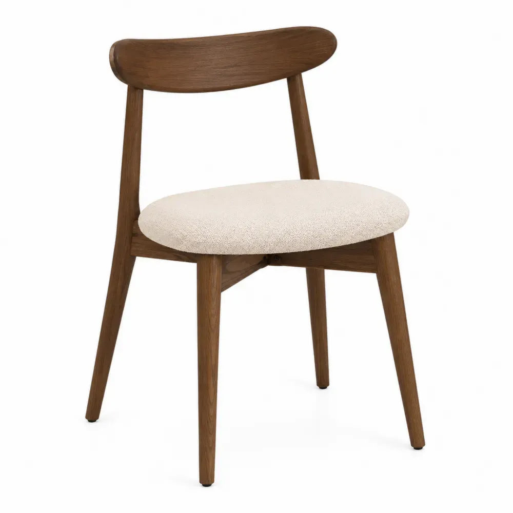 Silla de comedor redonda de madera de caucho con asiento acolchado beige 45 x 50 x 80 cm
