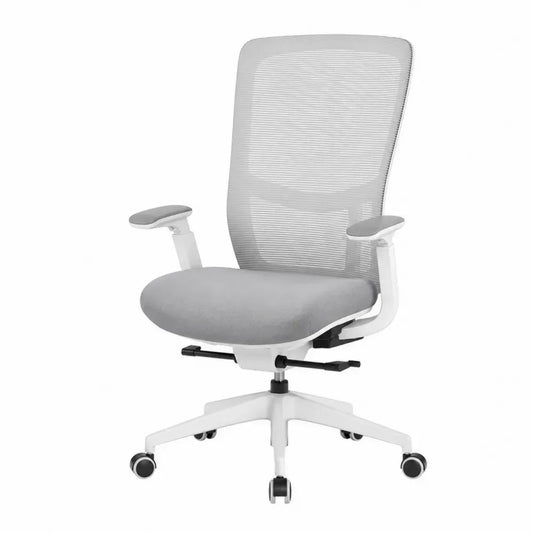 Silla de oficina giratoria ergonómica 65 x 65 x 98-108 cm con respaldo de malla blanca y base con ruedas