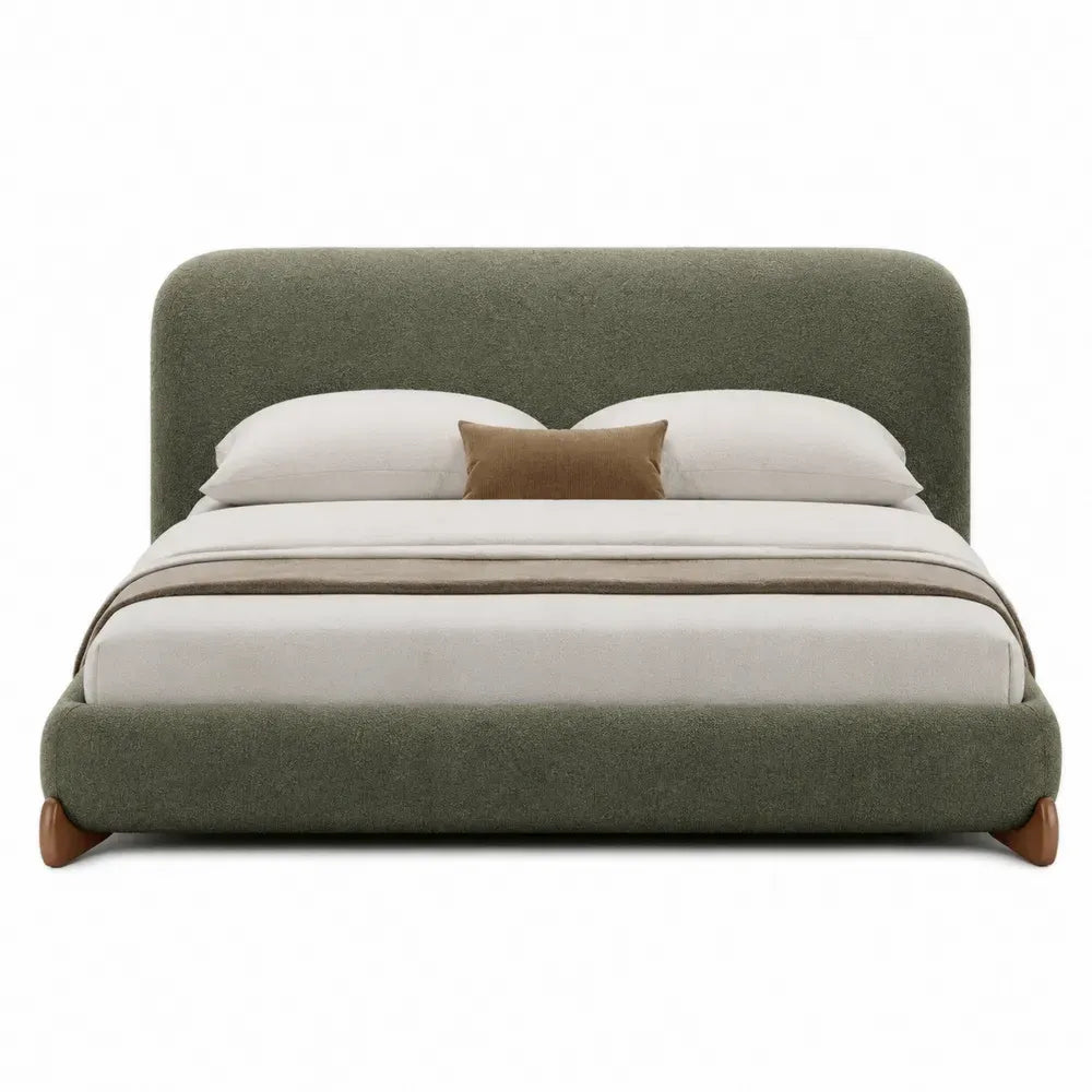 Cama tapizada de matrimonio con cabecero verde oliva para colchón 160 x 200 cm estilo moderno 170 x 210 x 110 cm