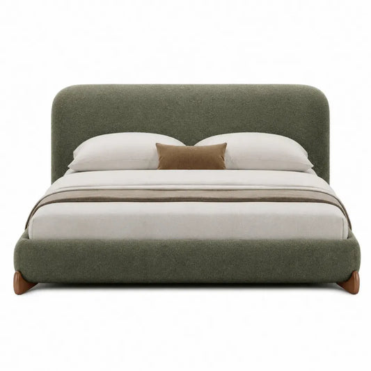 Cama tapizada de matrimonio con cabecero verde oliva para colchón 160 x 200 cm estilo moderno 170 x 210 x 110 cm