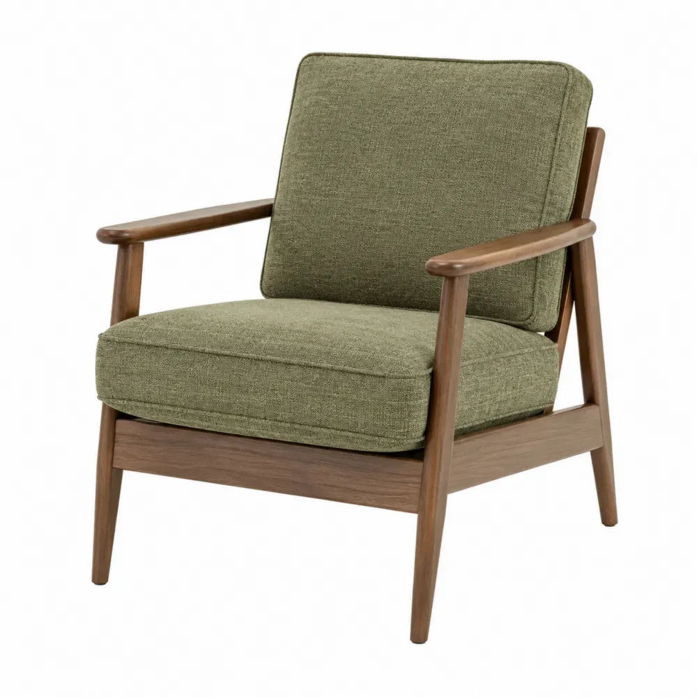 Sillón butaca rectangular de poliéster verde con estructura de madera de caucho marrón 72 x 70 x 78 cm