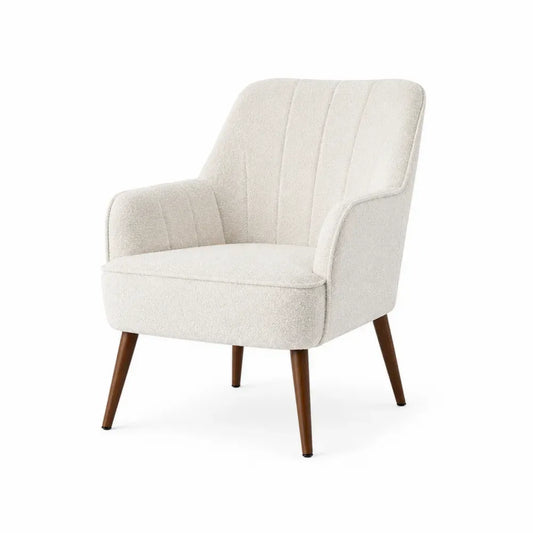 Sillón butaca de poliéster bouclé beige con respaldo curvo y patas de madera marrón 78 x 75 x 80 cm