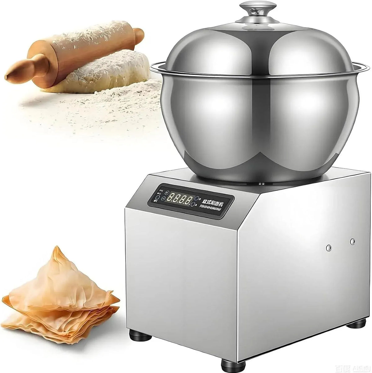 8kg/18lbs Pizzeria, Pétrin à Double Rotation en Acier Inoxydable, pour mélangeur à Spirale électrique et pétrin en Acier Inoxydable pour Restaurant