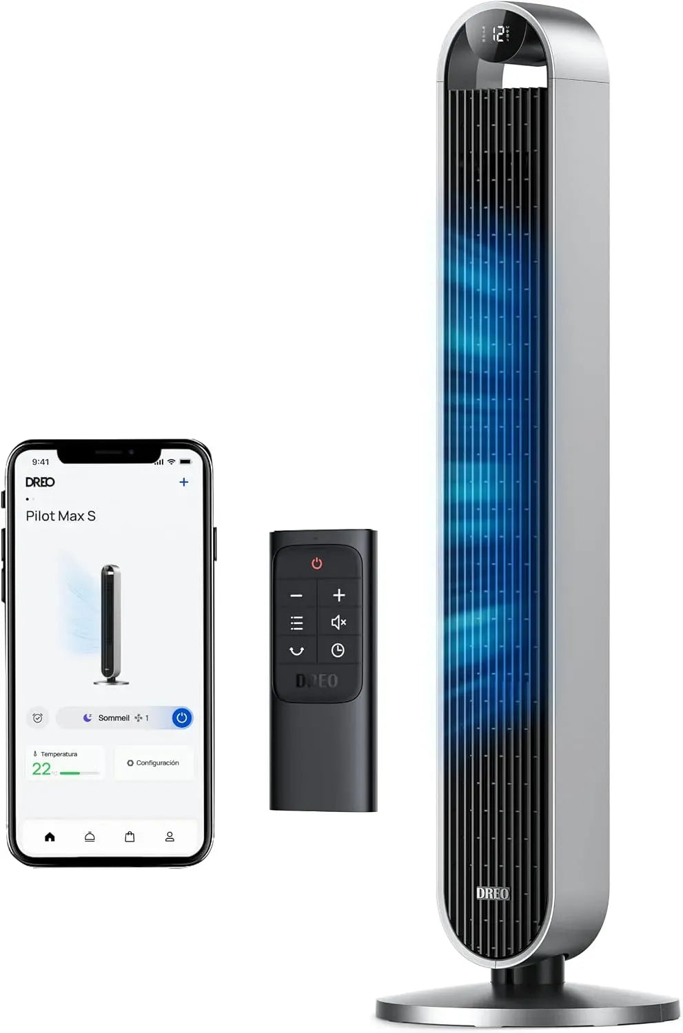 Ventilateur, 25 dB, DREO, Wi-Fi, silencieux, 4 modes 12 vitesses, Contrôle APP, Oscillant à 120°