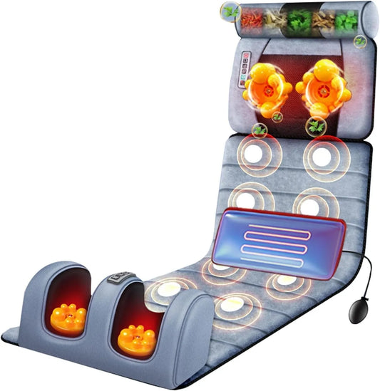 appareil de massage du dos et des lombaires, Masseur, Tapis, 9 Modes, fonction chauffante, gris, pour tout le corps