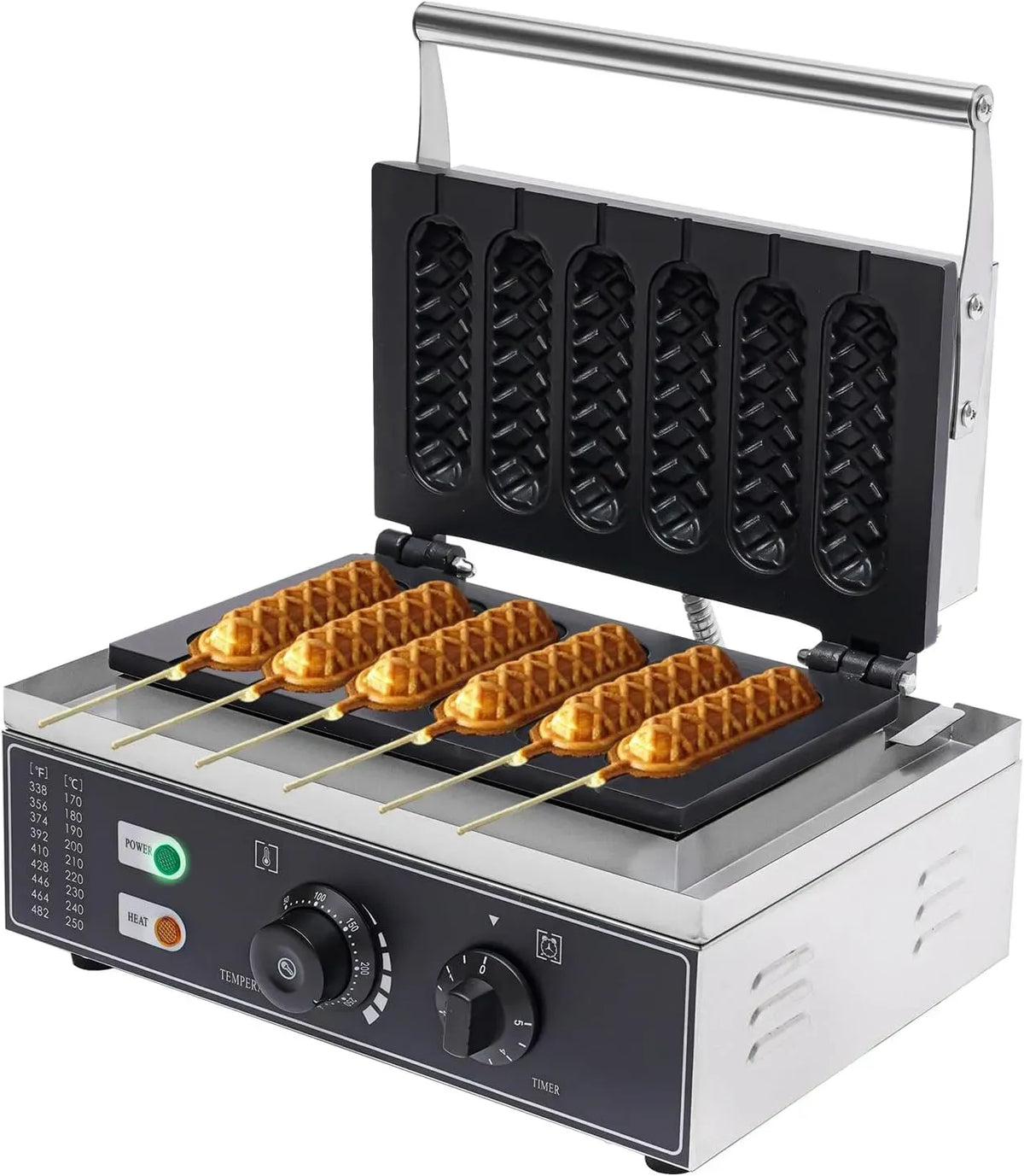 machine à gaufres, Maker, gaufrier électrique, 1500 W, minuteur, commerce, acier inoxydable, pour gaufres sur la tige