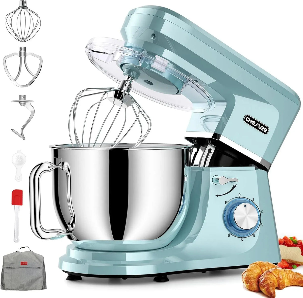 Robot de cuisine, 8 L, 2000 W, CHeflee, professionnel, acier inoxydable, 6 Vitesses