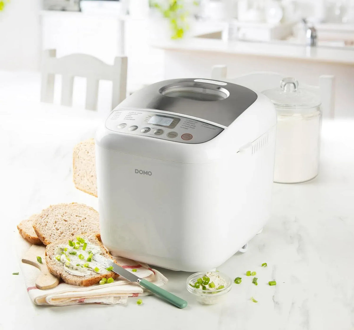 Machine à pain, 17 programmes, 500/750 g, machine à faire du pain, DOMO B3976, minuteur, pizza, écran LCD, blanc, dont Pizza et Sans gluten, 1000 g