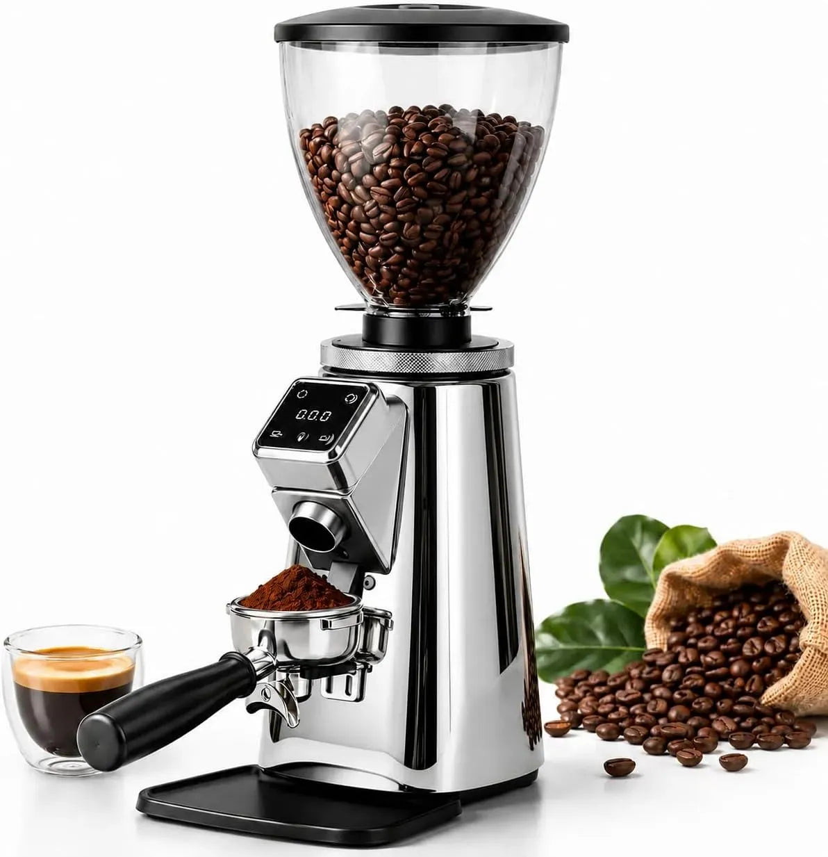 Portafiltre, Support, Moulin, broyeur à grains de café, 64 mm, tactile, professionnel, acier inoxydable, argenté