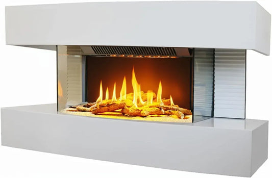 Radiateur électrique, 2000 W, CHEMIN'ARTE, Cheminée Électrique Murale Blanche Lounge Medium avec LED