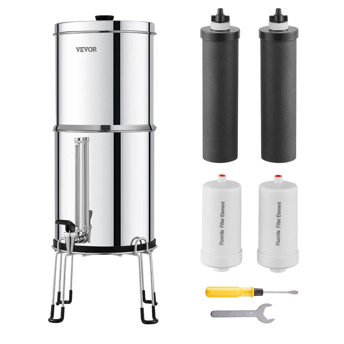VEVOR Robinet de cuisine, 7,5 L, acier inoxydable, Système de Filtration d'Eau par Gravité 7,5 L, Inox 304, 2 Filtres à Charbon Actif