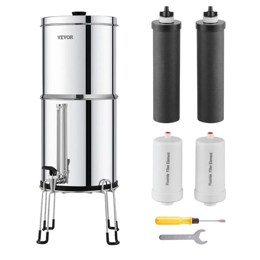 VEVOR Robinet de cuisine, 7,5 L, acier inoxydable, Système de Filtration d'Eau par Gravité 7,5 L, Inox 304, 2 Filtres à Charbon Actif