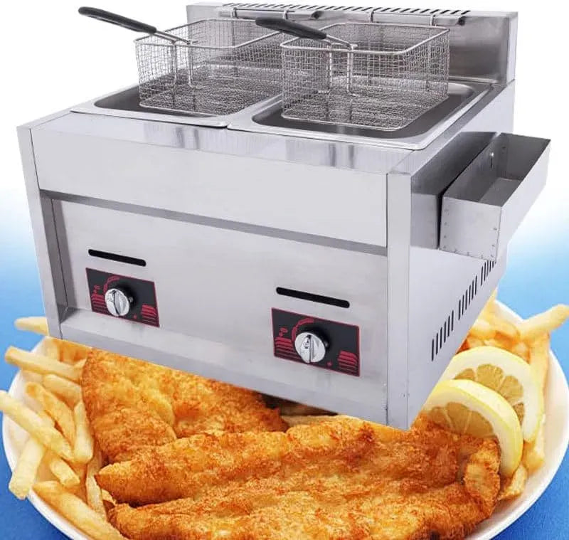 nettoyage facile, Friteuse à gaz commerciale, grande capacité de 20 L, en acier inoxydable, puissance de feu réglable