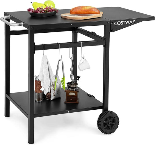 Four électrique à pizza, 96,5 x 64 x 75,5 cm, COSTWAY, extérieur, Chariot de Barbecue d'Extérieur à Double Étagère Pliante