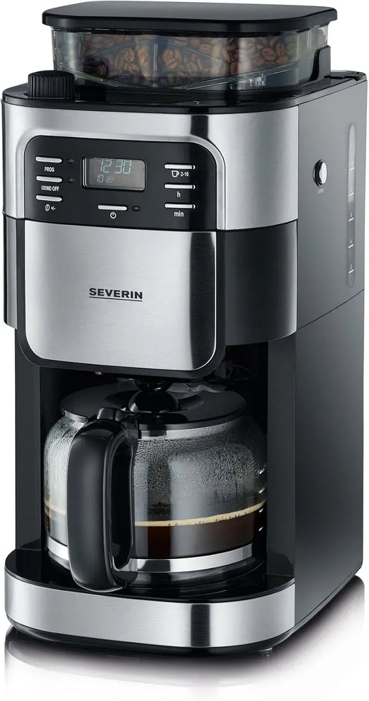 Severin KA 4810 Cafetière électrique, 000 W, minuteur, acier inoxydable, noir, Machine à café programmable avec minuteur, Noir/Inox