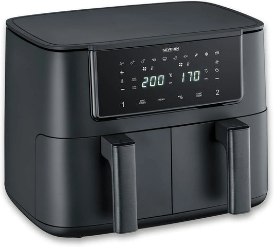 Severin FR 2463 Friteuse à air chaud, 4 L, 10 programmes, tactile, noir, iteuse sans huile avec 2 paniers de 4 L sans PFAS