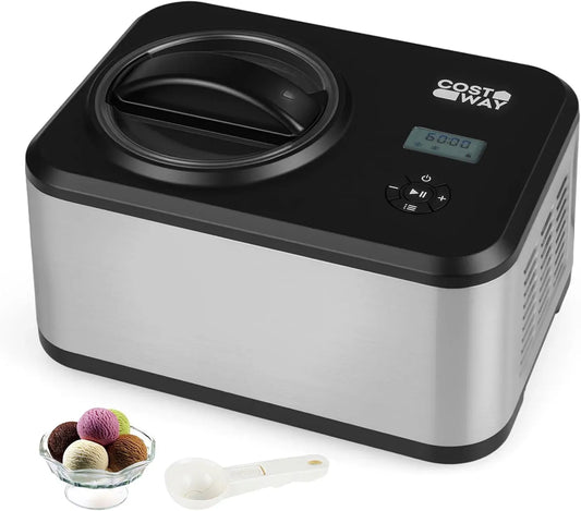 Machine à Glace, machine à glace et sorbet, 1,5 L, 120 W, minuteur, écran LCD, professionnel, amovible, acier inoxydable, 3 Modes, COSTWAY