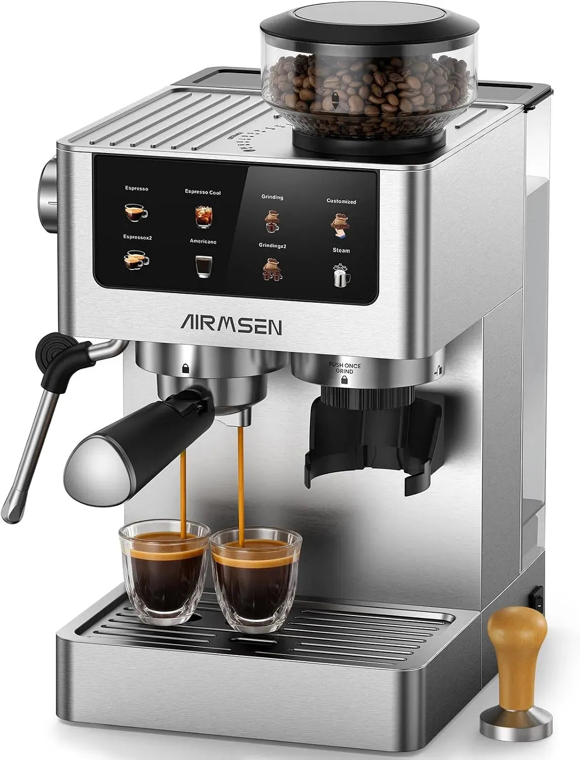Machine à Caf, machine à café électrique, 1,8 L, 20 Bar, tactile, grand réservoir, acier inoxydable, AIRMSEN