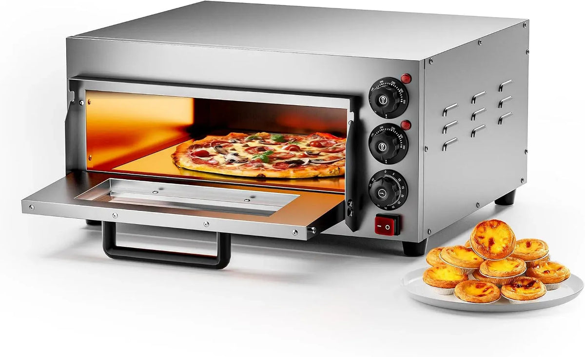 Wiltec Four électrique à pizza, 570 x 560 x 280 mm, 2000 W, restauration, Pierre réfractaire alimentaire en cordiérite, Appareil cuisson