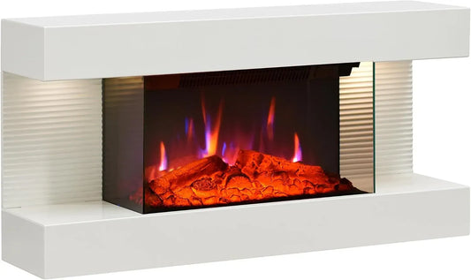 Radiateur électrique, 1800 W, BALDERIA, minuteur, thermostat, effet 3D, blanc, Cheminée murale électrique Ida avec effet flamme 3D