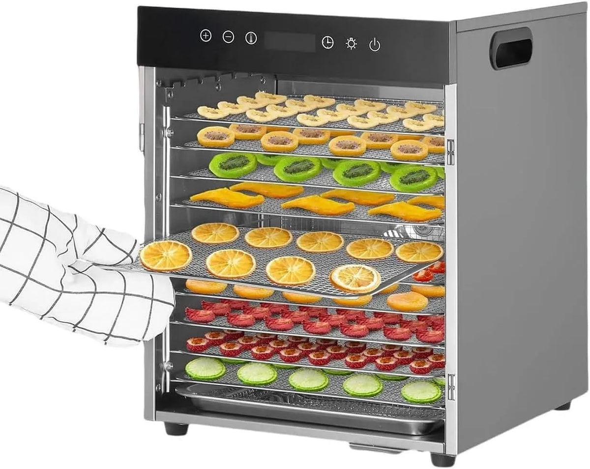 séchoir, déshydrateur alimentaire, 30 à 90 °C, tactile, minuteur, professionnel, 2 zones de température, acier inoxydable, pour fruits