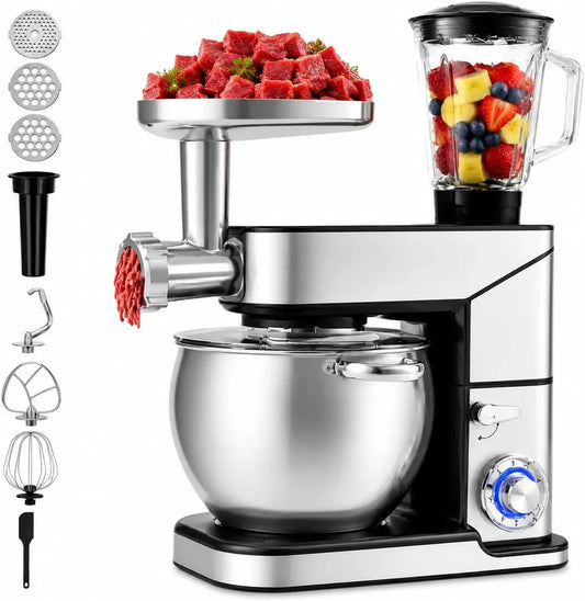 Robot de cuisine 3-en-1, 10 L, 2000 W, acier inoxydable, Bol Inox 10L + Blender Verre 10L + Hachoir à Viande, XXL